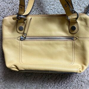 Fossil Yellow Leather Shoulder Bag with Front Zipper